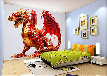 Дитячі Фото Шпалери з драконом "Червоний злий дракон" - Будь-який розмір! Читаємо опис!