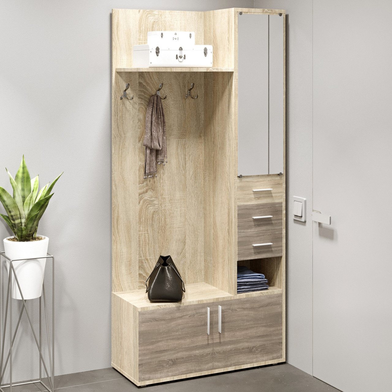 Передпокій із дзеркалом Рів'єра Дуб сонома (90х38х200) Еверест, фото 1