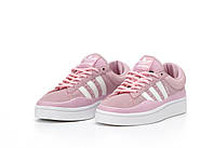 Женские кроссовки Adidas Campus x Bad Bunny Pink White (розовые) шикарные низкие замшевые Y14445