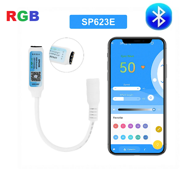 RGB контроллер  Bluetooth SP623E DC5-24V 6A 72w (6А 72вт) с таймером и светомузыкальным режимом