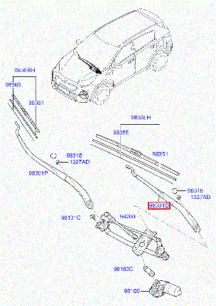 Важіль двірника Sportage MOBIS (лівий) 98311D9000, фото 3