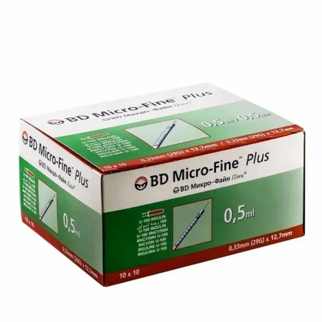 BD Micro-FineTM Шприц 0,5 мл U-100 інсуліновий 29G (0,33 x 12,7 мм)