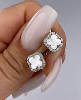 Срібні сережки конюшина перламутр д.11