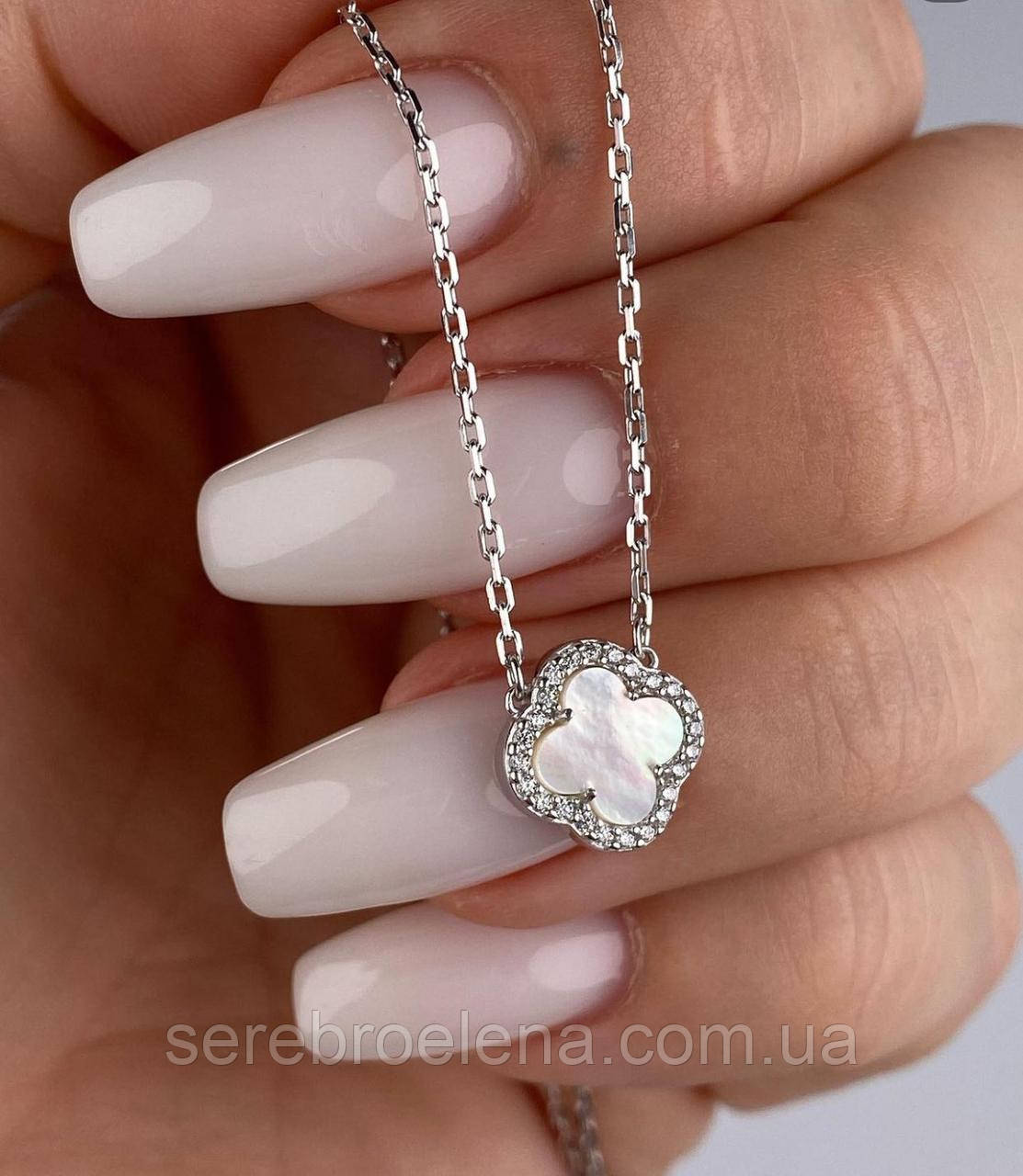 Срібне кольє конюшина перламутр, фото 1