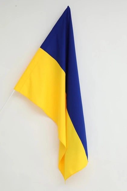Прапор України синьо жовтий зі щільної тканини габардин 140х90 з кишенею під флагшток та древко
