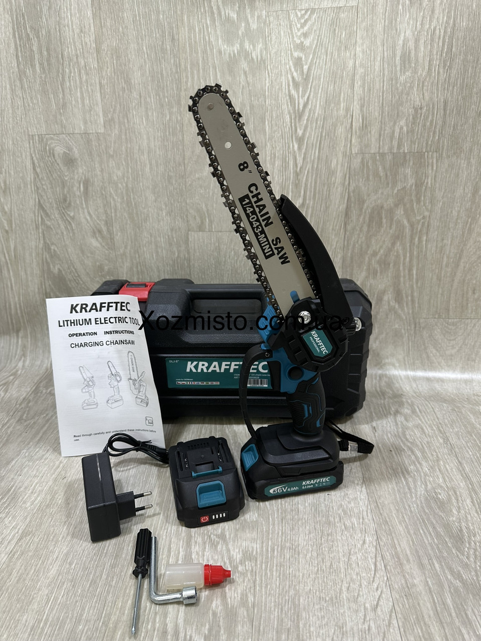 Акумуляторна мініпила Krafftec Німеччина [36 V 4 Ah / 1200 Вт / 2 акумул] з автоматичним мастилом 8 дюймів