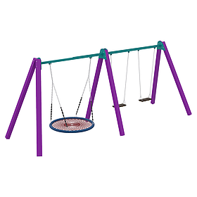 Дитяча вулична гойдалка Triple Fun Woodl з круглим сидінням гніздо і сидіннями Adult на дерев'яних стійках