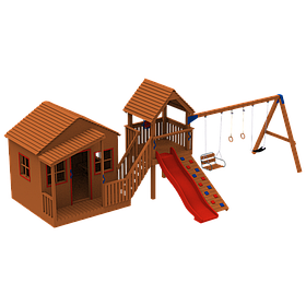 Дитячий дерев'яний ігровий вуличний комплекс Home Play з пластиковою горкою 150см і гойдалками для дачі