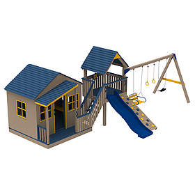 Дитячий ігровий дерев'яний вуличний комплекс Home Play з металевою горкою 120см з  гойдалками