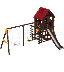 Дитячий ігровий вуличний дерев'яний комплекс Sweet Home з металевою горкою 180см і гойдалками