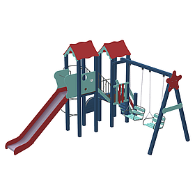 Дитячий ігровий вуличний комплекс Авалон з металевою горкою 180см і гойдалками