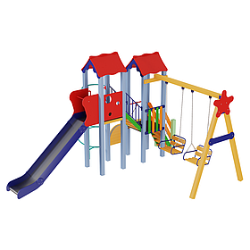 Дитячий ігровий вуличний комплекс Авалон з металевою горкою 150см і гойдалками