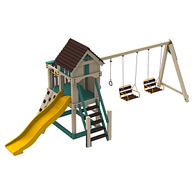 Дитячий дерев'яний ігровий вуличний комплекс Атлантіс з пластиковоюгоркою 120см і гойдалками на дачу