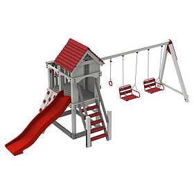 Дитячий ігровий дерев'яний вуличний комплекс Атлантіс з металевою горкою 120см з гойдалками для дачі