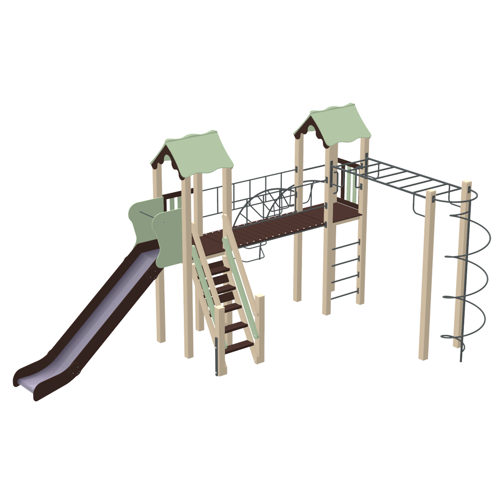 Дитячий вуличний комплекс Вагончик з пластиковою горкою 90см і рукоходом, фото 1