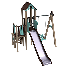 Ігровий вуличний дитячий комплекс Свято з пластиковою горкою 120см і гойдалкою