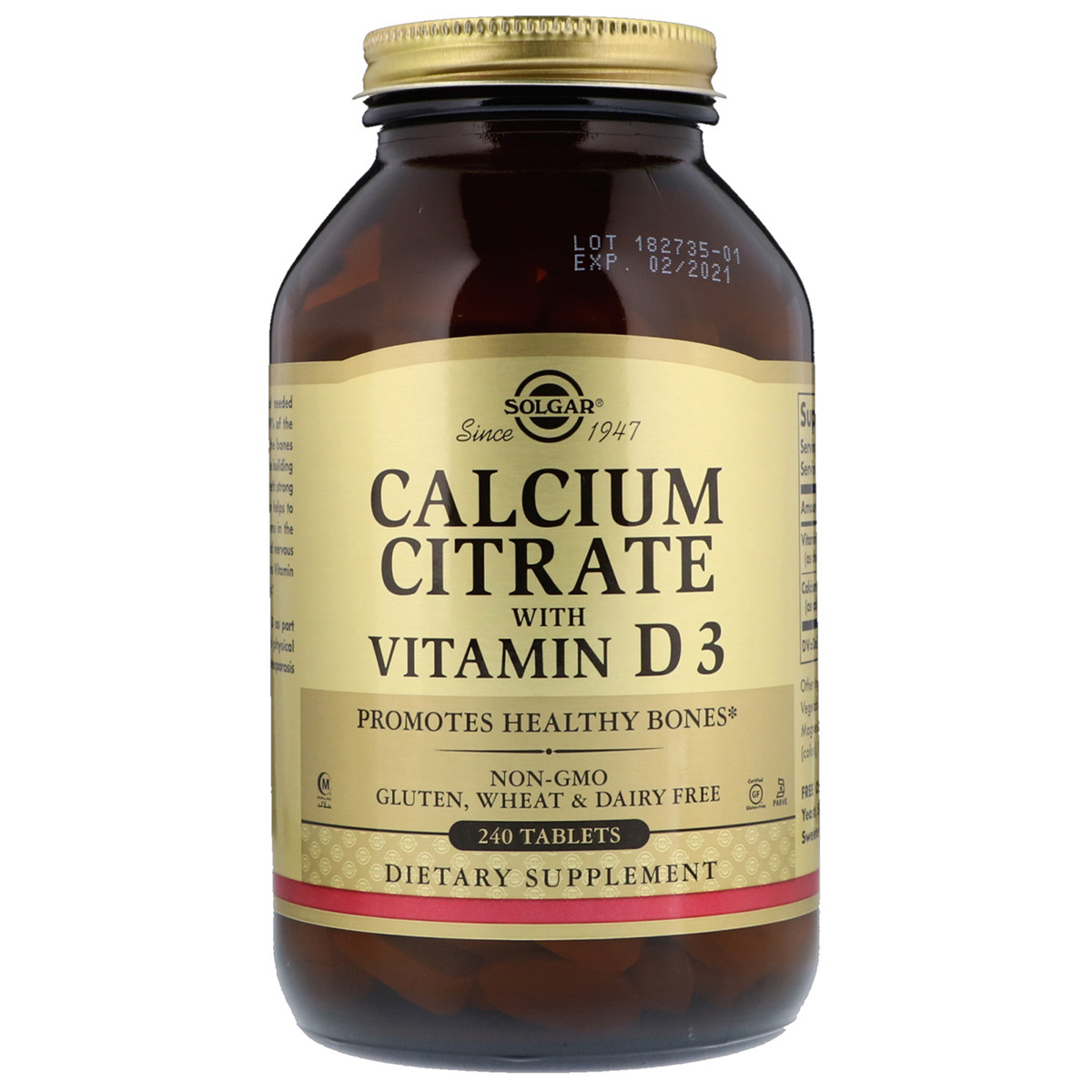 УЧЕНКА Цитрат Кальцію + Вітамін D3, Calcium Citrate with Vitamin D3, Solgar, 240 таблеток (частково