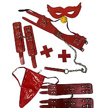 Комплект 6 предметів (наручники+маска+пестиси+нашийник з кляпом+труси+поножи) Sunspice, фото 2