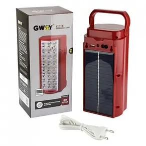 Ліхтар переносний світлодіодний 24 LED GWAY GL6240S із сонячною панеллю та павербанком 4000 mAh, червоний, фото 1