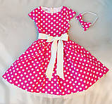 Сукня в ретро стилі для дівчинки Стиляги Малинове 116-134 р. Нарядне плаття для дівчинки в горох, фото 3