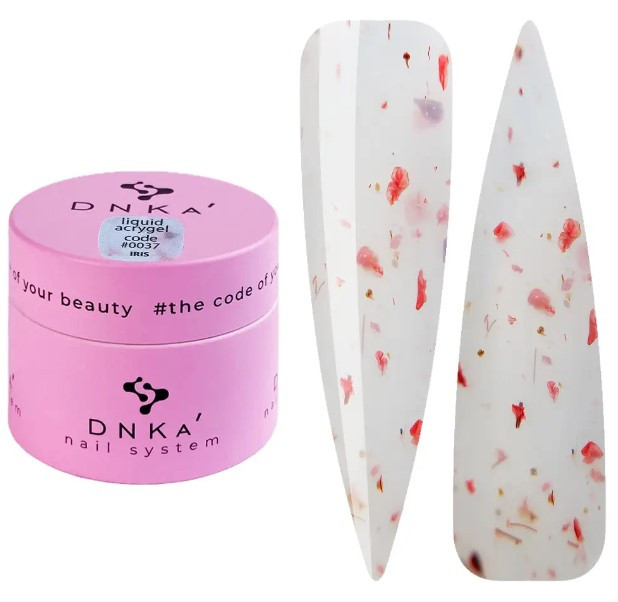 Рідкий гель DNKa Liquid Acrygel #0037 Iris молочний з рожевими сухоцвітами 15 мл