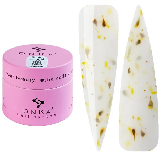 Рідкий гель DNKa Liquid Acrygel #0035 Narcissus вершковий з жовтими сухоцвітами 15 мл