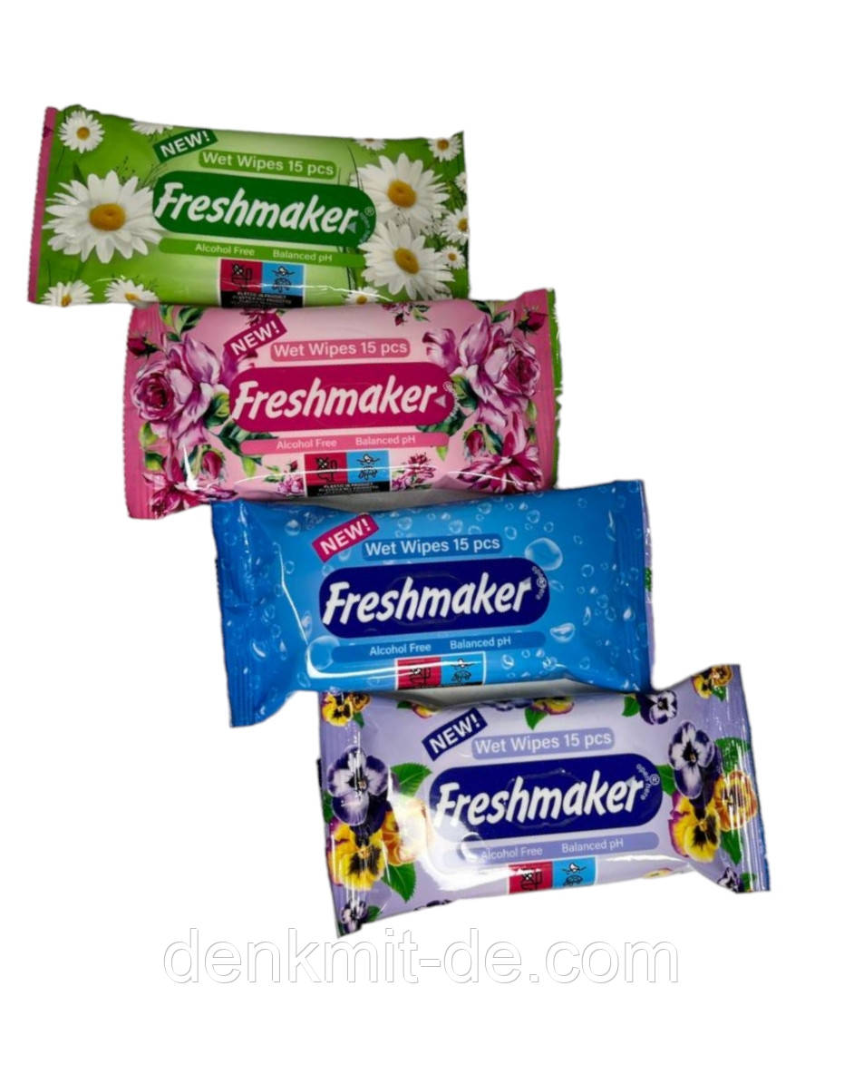 Вологі антибактеріальні серветки Freshmaker Flower (15 шт), 1 шт