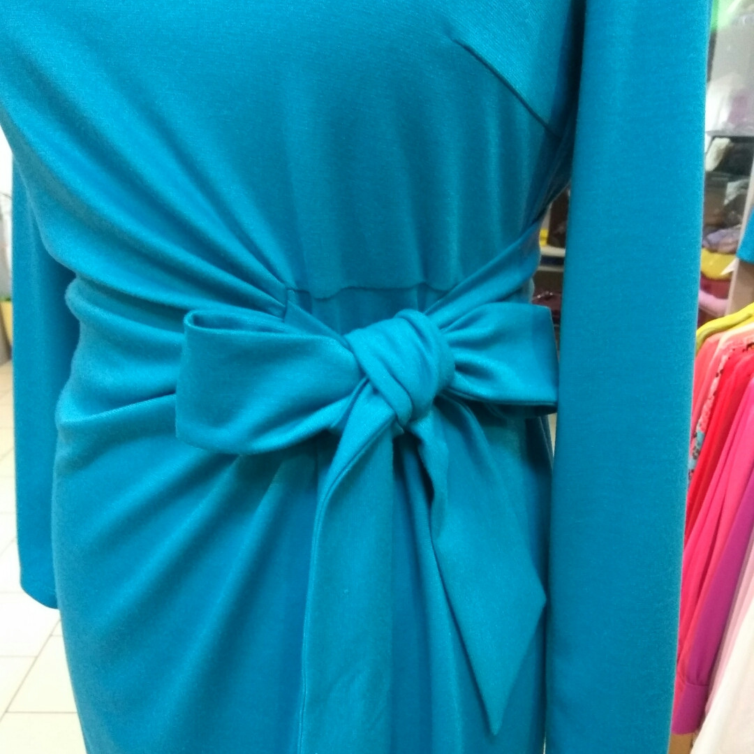 Платье женское голубое трикотажное большие размеры теплое с длинным рукавом пл 149-1 - фото 3 - id-p423685026