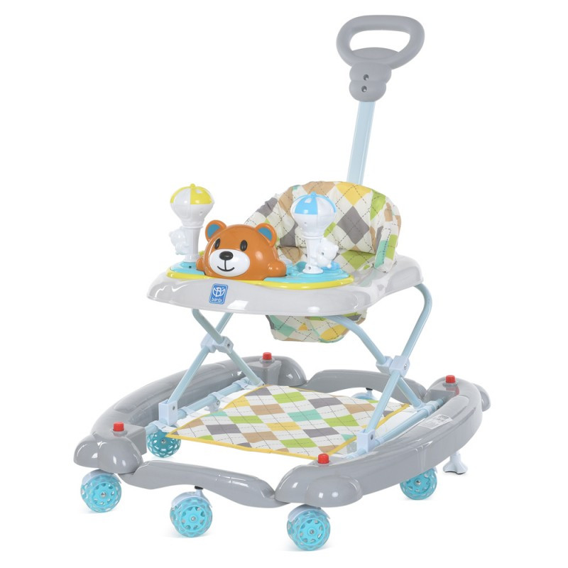 Ходунки дитячі Bambi M 3656A-S-4, ведмедик, музика, стопор, силіконові колеса 8 шт., сірий, фото 1