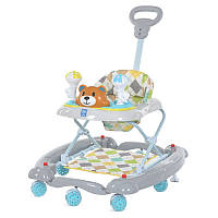 Ходунки дитячі Bambi M 3656A-S-4, ведмедик, музика, стопор, силіконові колеса 8 шт., сірий