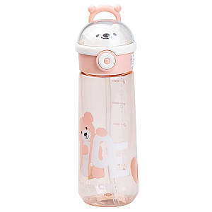 Пляшка для води з трубочкою Nice 620 мл з кришкою фліп топ з фіксатором Рожева