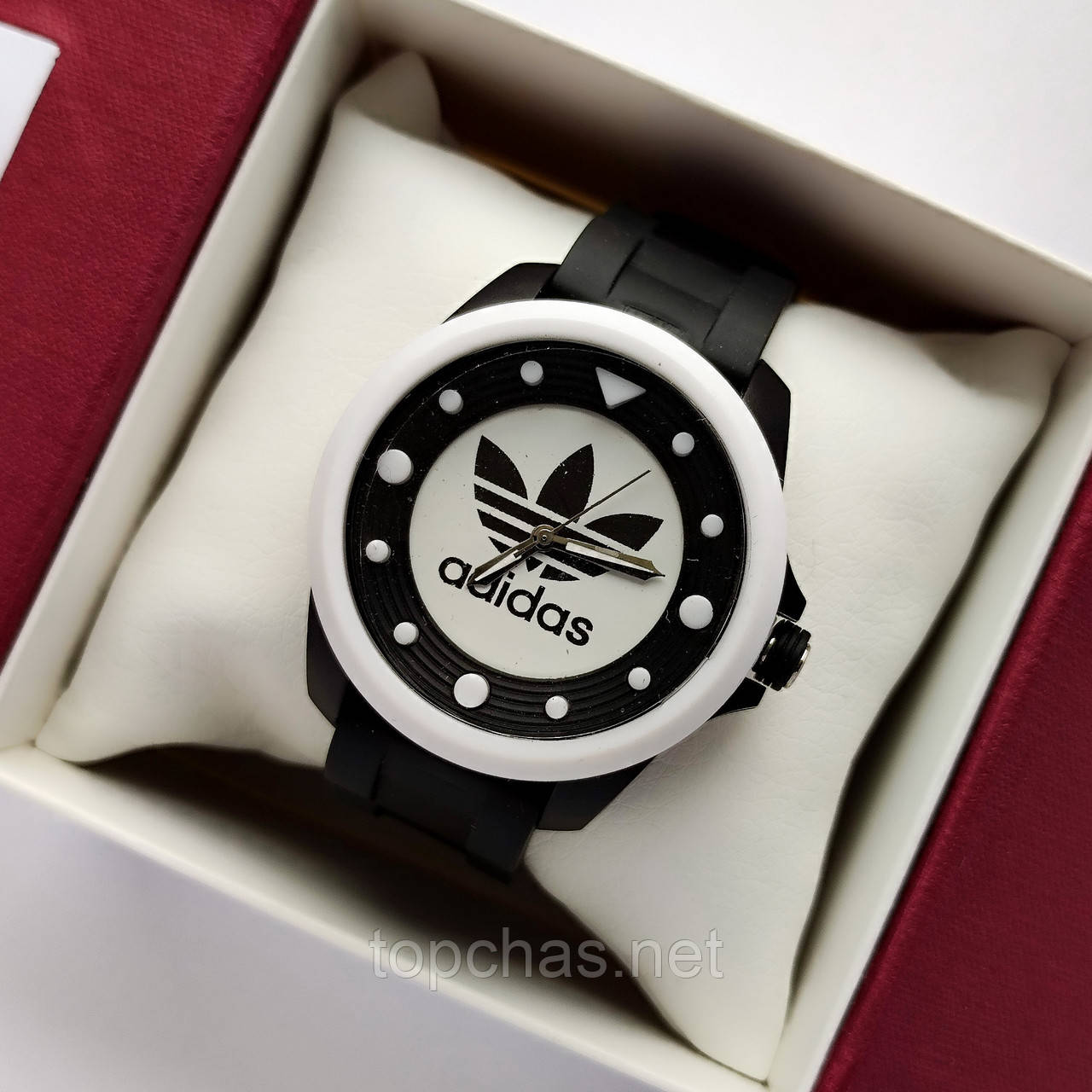Чоловічий наручний годинник Adidas (адідас) чорний з білим циферблатом - код 2426