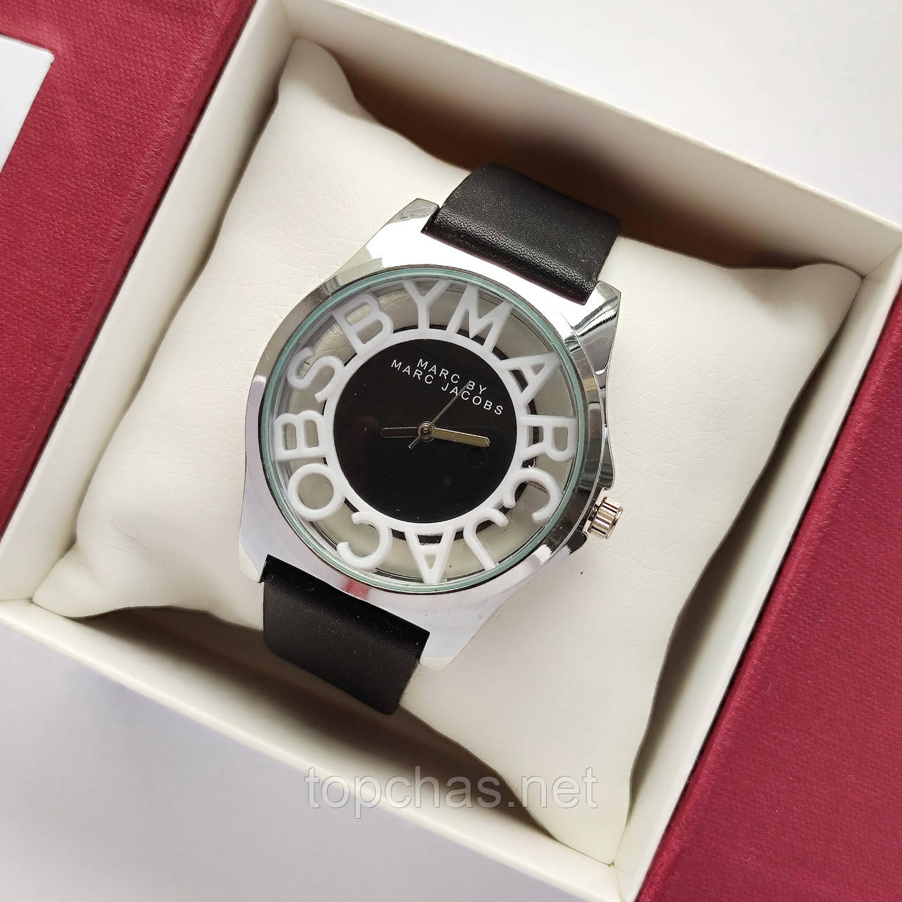 Сріблястий жіночий наручний годинник Marc Jacobs (Марк Джейкобс) з чорним циферблатом, на ремінці, код - 2427