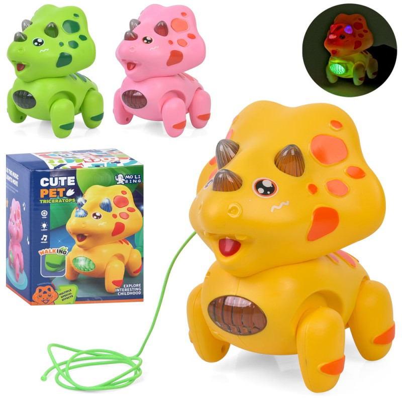 Музична іграшка Динозавр QB-28Y, 14 см, ходить, музика, світло, гумка, на батарейках, фото 1