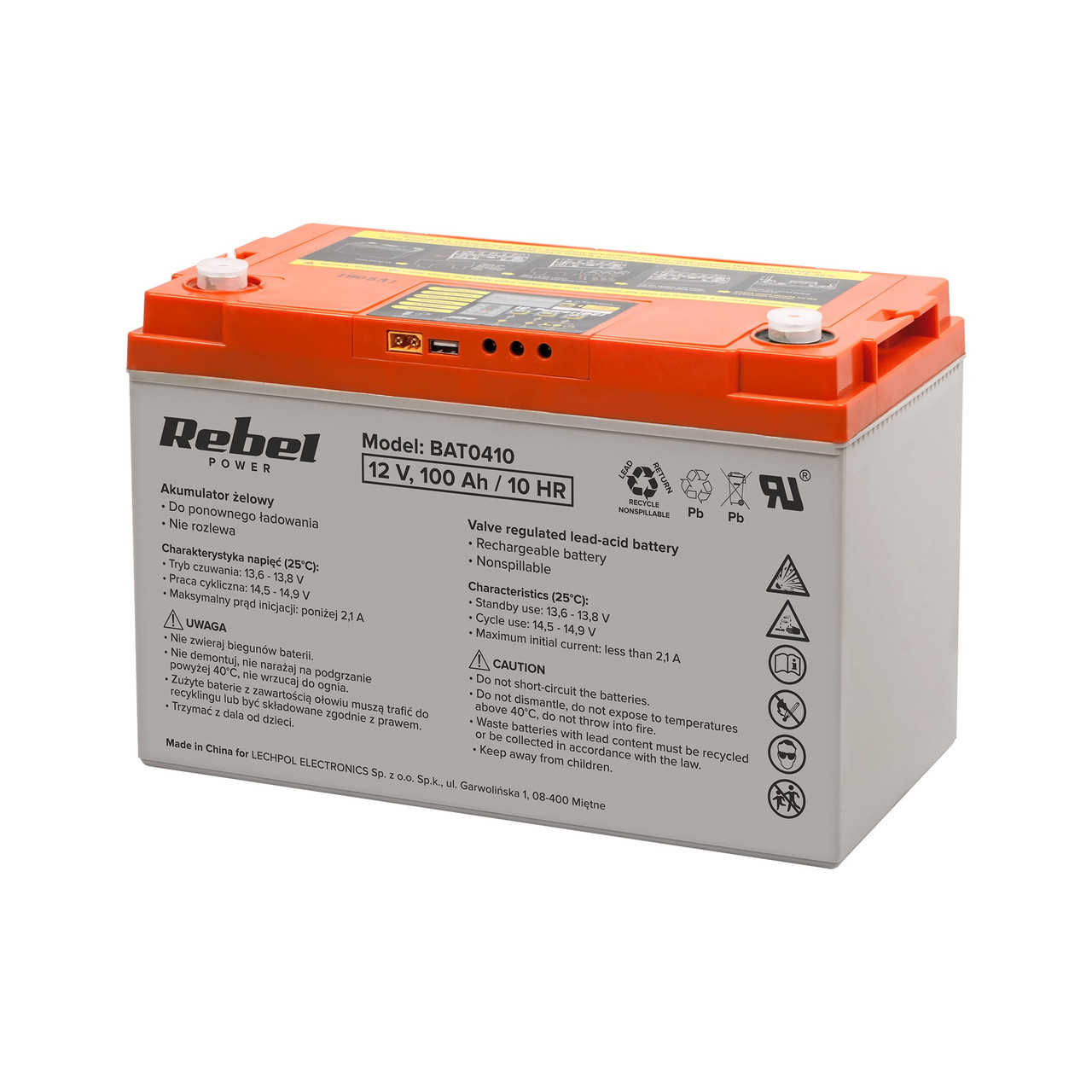 Акумулятор гелевий глибокого розряджання Rebel 12 V 100ah LCD (BAT0410)