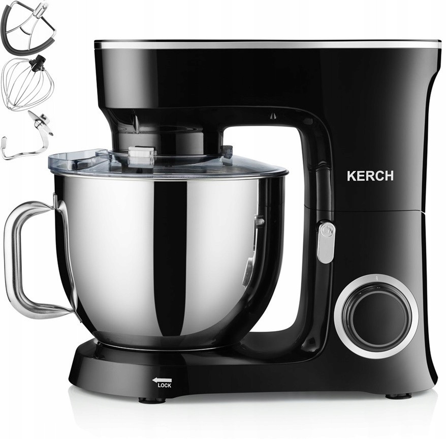 Потужний тістоміс міксер з чашею 7 л планетарний KERCH Baker Black 3000 Вт, фото 1