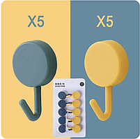 Набір гачків 10 штук, пластикові круглі гачки для дому (зелений, жовтий)