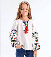 Вышиванка для девочки Подольская домотканая молочная р.128.146. (маломерит на размер)