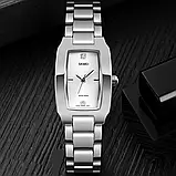 Жіночий прямокутний класичний наручний годинник Skmei 1400SI Silver срібло з металевим браслетом, фото 2