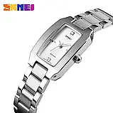 Жіночий прямокутний класичний наручний годинник Skmei 1400SI Silver срібло з металевим браслетом, фото 4
