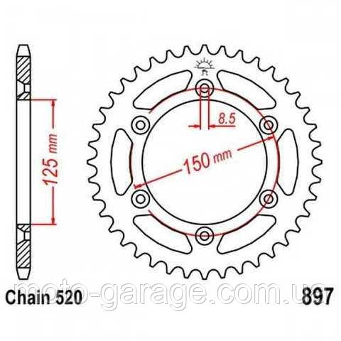 Зірка задня GNX,GNX 300NB, TERRAX 250, TWINCAM ,Kovi Star,Kovi PRO,JTR897.48,520H-48T D125/150-6 Болтів, фото 1