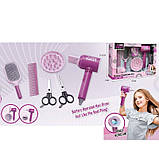 Набір перукаря дитячий YLQ-086A, фен-повітря 2 режими, 2 насадки, ножиці 2 шт., гребінці, фото 2