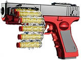 Дитячий пістолет 009 A P02 20 см, стрічка на 18 патронів, механічний, м'які кулі 20 шт., у коробці 32х19х7 см, фото 2