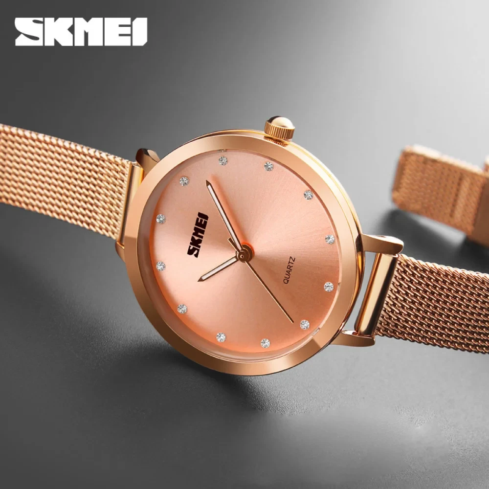 Жіночий класичний наручний годинник Skmei 1291RG Rose Gold рожеве золото з металевим браслетом
