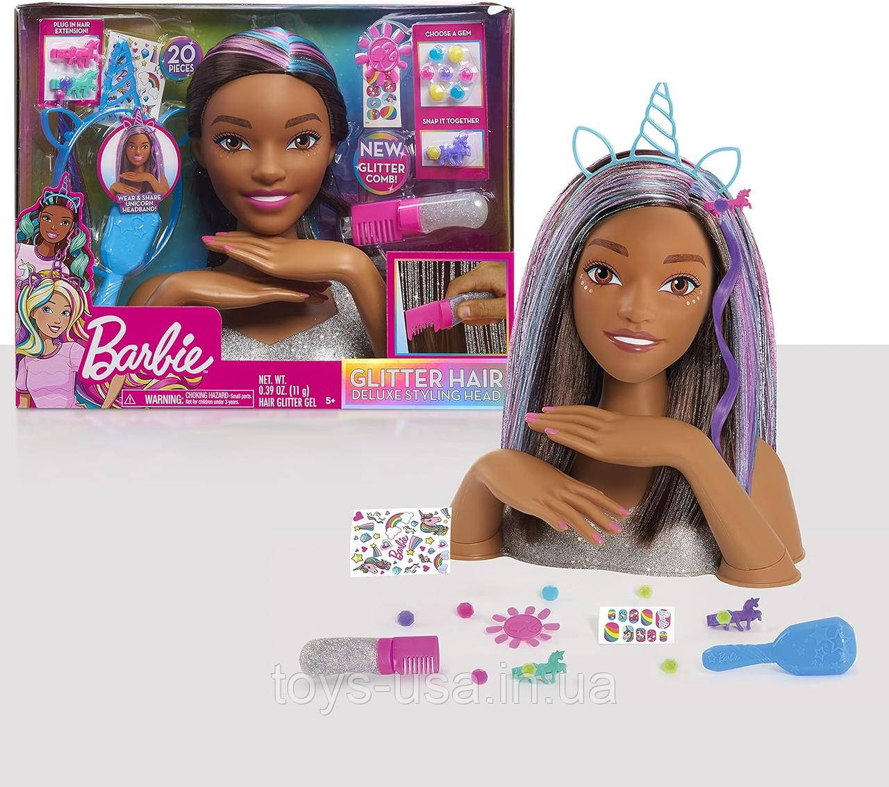 Барбі голова манекен для зачісок та манікюру блискучі Barbie Deluxe Glitter Styling Head, фото 1