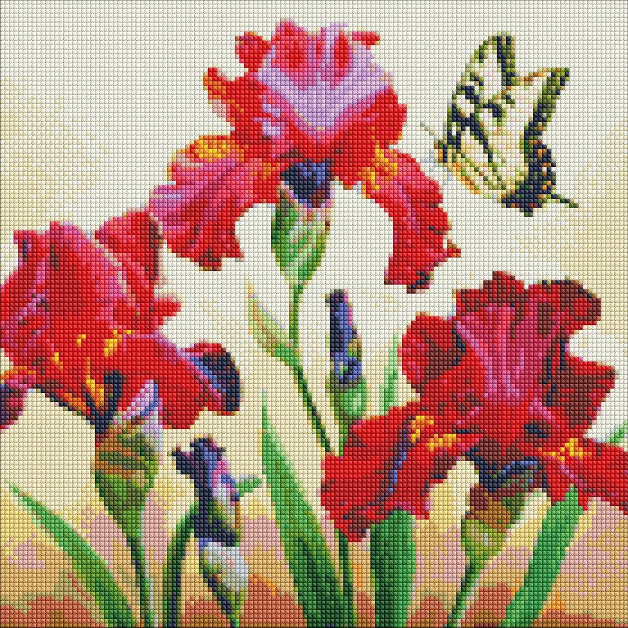 Алмазна мозаїка/вишивка Іриси з голограмними стразами 40*40 см Ідейка AMO 7650, фото 1