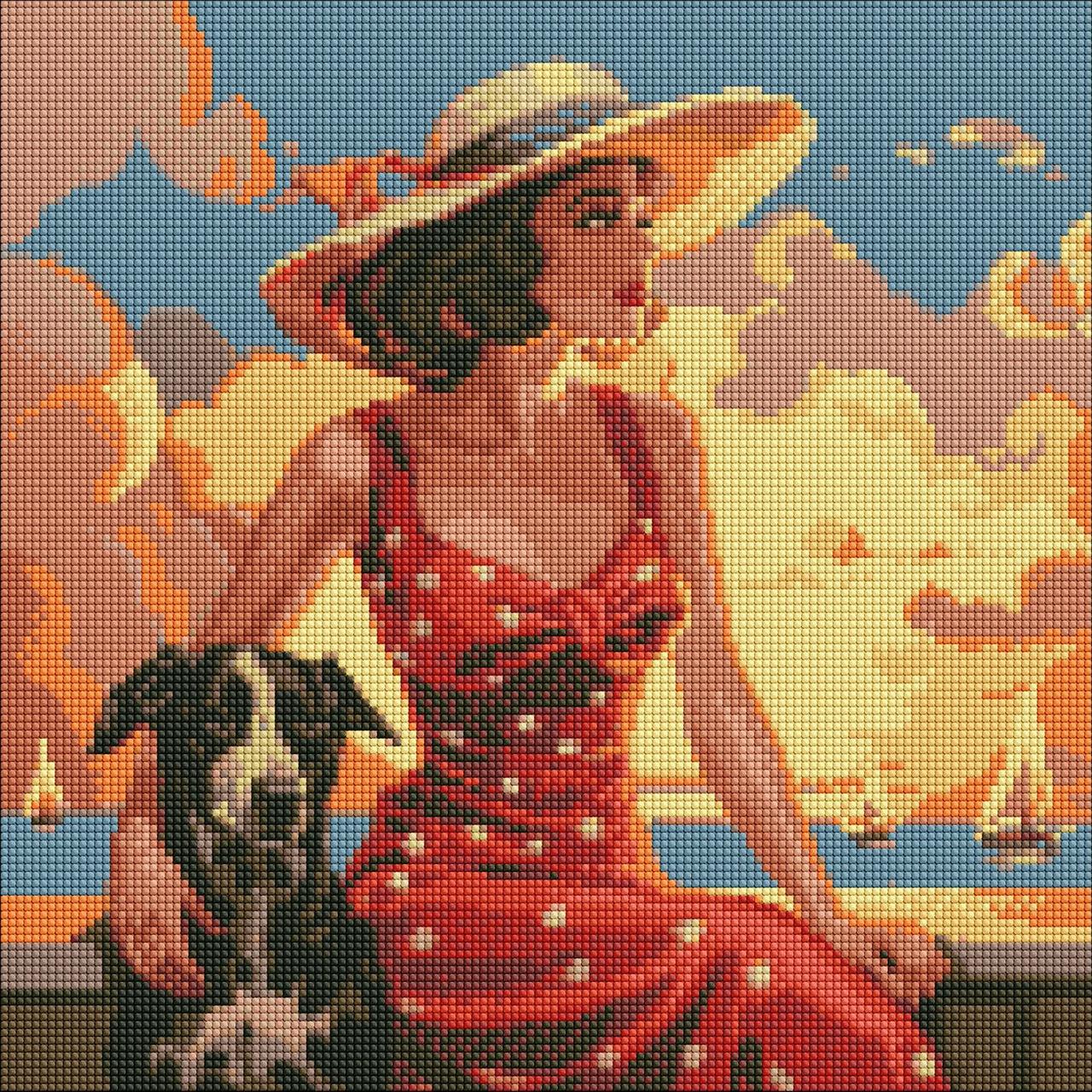 Алмазна мозаїка/вишивка Дівчина з песиком 40*40 см Ідейка AMO 7693, фото 1
