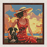 Алмазна мозаїка/вишивка Дівчина з песиком 40*40 см Ідейка AMO 7693, фото 3