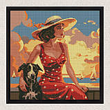 Алмазна мозаїка/вишивка Дівчина з песиком 40*40 см Ідейка AMO 7693, фото 4