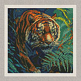 Алмазна мозаїка/вишивка Тигр у квітах 40*40 см Ідейка AMO 7695, фото 2
